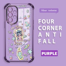 Ucuc Samsung Galaxy A52/A52S Uyumlu Şeffaf Silikon Köşe Koruma Lens Korumalı Elektroplatlı Kenar Kılıf Sevimli Stitch