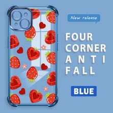 Ucuc iPhone 15 Plus Uyumlu Şeffaf Silikon Köşe Koruma Lens Korumalı Elektroplatlı Kenar Kılıf Meyve Desen
