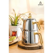 PremiumPort Altın Saplı Orta Boy Cam Kapaklı Çaydanlık Takımı, Şık ve Dayanıklı Set