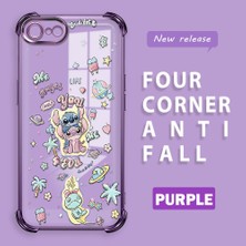 Ucuc iPhone 7/8/se 2020 2022 Uyumlu Şeffaf Silikon Köşe Koruma Lens Korumalı Elektroplatlı Kenar Kılıf Sevimli Stitch