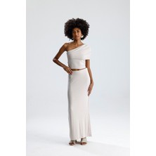 Rose Arya Taş Uzun Yırtmaçlı Düz Etek