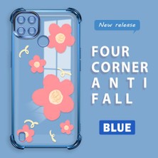 Ucuc Realme C21Y/C25Y Uyumlu Şeffaf Silikon Köşe Koruma Lens Korumalı Elektroplatlı Kenar Kılıf Sevimli Tarz