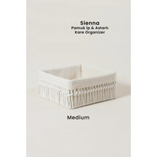 Marrien Sienna El Yapımı Organizer Natural Pamuk İp  Astarlı Metal Sepet 22x22x10 cm