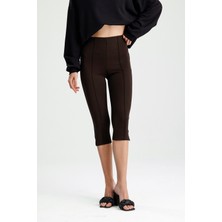 Rose Arya Kahve Paça Yırtmaçlı Kapri Tayt