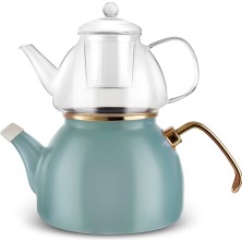 PremiumPort Yeşil Cam Midi Çaydanlık Takımı, Şık ve Kullanışlı Mutfak Seti