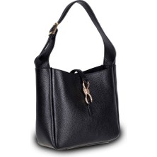 PLM Her Kombine Uyum Sağlayan Klasik Hakiki Deri Kadın Omuz Çantası – Azura - Siyah