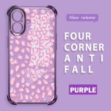 Ucuc iPhone 16 Uyumlu Şeffaf Silikon Köşe Koruma Lens Korumalı Elektroplatlı Kenar Kılıf Leopar Desen