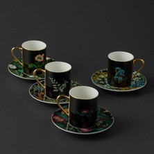 UltraMint Şık 4 Kişilik Siyah Seramik Kahve Fincan Takımı