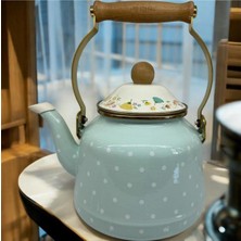 PremiumPort Puantiyeli Emaye Çaydanlık, Ahşap Saplı, Şık ve Dayanıklı Tasarım