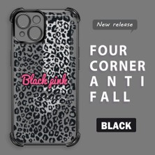 Ucuc iPhone 15 Uyumlu Şeffaf Silikon Köşe Koruma Lens Korumalı Elektroplatlı Kenar Kılıf Leopar Desen