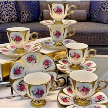 UltraMint Şık ve Zarif Ayaklı Güllü Kahve Fincan Takımı, Günlük Kullanım Için Ideal