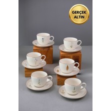 UltraMint Natura Karma Porselen Çay Fincanı Takımı 6 Kişilik 12 Parça Altın Yaldız