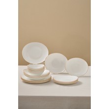 UltraMint Şık 24 Parça Opal Cam Yemek Takımı, 6 Kişilik Altın Detaylı