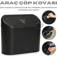 Caralp Araç Içi Çöp Kovası Kapaklı Portatif Taşınabilir Küllük Araba Çöp Kutusu Oto Organizer Fonksiyonel Mini Depolama Saklama Kutusu Düzenleyici Siyah
