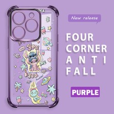 Ucuc Infinix Smart 8/8 Pro Uyumlu Şeffaf Silikon Köşe Koruma Lens Korumalı Elektroplatlı Kenar Kılıf Sevimli Stitch