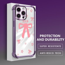 Ucuc iPhone 14 Pro Max Uyumlu Şeffaf Silikon Köşe Koruma Lens Korumalı Elektroplatlı Kenar Kılıf Sevimli Tarz