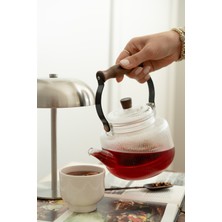 PremiumPort Çizgili Model Cam Demlik, Ceviz Kulp, Süzgeçli, 1000ML