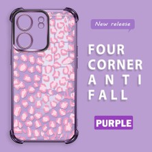 Ucuc Redmi 13C Uyumlu Şeffaf Silikon Köşe Koruma Lens Korumalı Elektroplatlı Kenar Kılıf Leopar Desen