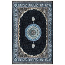 Cool Halı Zerabi Lacivert Mavi Göbekli Halı Klasik Çerçeveli Otantik Yumuşak Dokulu Lüks Ev Oda Salon Halısı