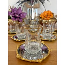 UltraMint 12 Parça Çay Seti, Altın Detaylı Yaldızlı Gümüş Metal Tabaklı Kişilik