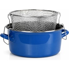 PR Home Emaye Cam Kapaklı Kızartma Tenceresi 24 cm Mavi