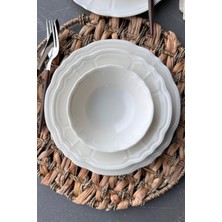 UltraMint 24 Parça Premium Porselen Yemek Takımı, 6 Kişilik, Krem Renk