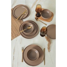 UltraMint Modern 18 Parça 6 Kişilik Mat Toprak Taupe Nordic Yemek Takımı