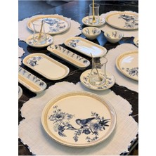 UltraMint 32 Parça Modern Mavi Kuş Gold Kahvaltı Takımı Seti