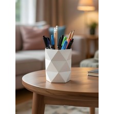 Venora Concept Beyaz Üçgen Desenli Kalemlik | 3D Baskı