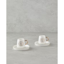 UltraMint Porselen 4 Parça Kahve Fincan Takımı, 2 Kişilik, 90 Ml, Gold