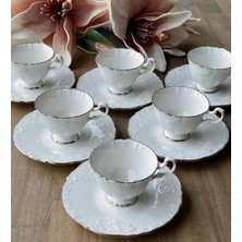 UltraMint 6 Kişilik Altın Yaldızlı Porselen Kahve Fincan Takımı