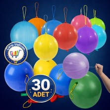 Nistabolje 30 Adet Lastikli Zıpzıp Balon Ipli Punch Panç Karışık Renklerde Eğlenceli Balon