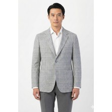 Sabri Özel Vizon Regular Fit Mono Yaka Ekose Desenli Ceket