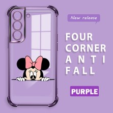 Ucuc Samsung Galaxy S22 Uyumlu Şeffaf Silikon Köşe Koruma Lens Korumalı Elektroplatlı Kenar Kılıf Mickey Desenli