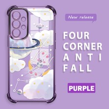 Ucuc Samsung Galaxy A73 Uyumlu Şeffaf Silikon Köşe Koruma Lens Korumalı Elektroplatlı Kenar Kılıf Gezegen Desenli