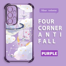 Ucuc Samsung Galaxy A23 Uyumlu Şeffaf Silikon Köşe Koruma Lens Korumalı Elektroplatlı Kenar Kılıf Gezegen Desenli