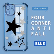 Ucuc iPhone 12 Uyumlu Şeffaf Silikon Köşe Koruma Lens Korumalı Elektroplatlı Kenar Kılıf Yıldız Desenli