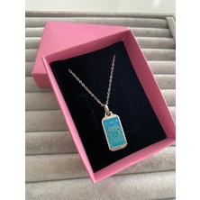 Pink Aslanlı Mavi Çelik Kolye