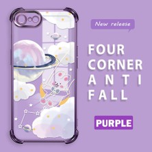 Ucuc iPhone 7/8/se 2020 2022 Uyumlu Şeffaf Silikon Köşe Koruma Lens Korumalı Elektroplatlı Kenar Kılıf Gezegen Desenli