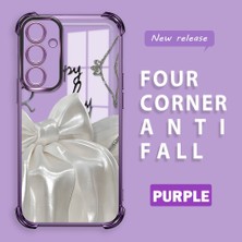 Ucuc Samsung Galaxy A55 Uyumlu Şeffaf Silikon Köşe Koruma Lens Korumalı Elektroplatlı Kenar Kılıf Fiyonk Desenli