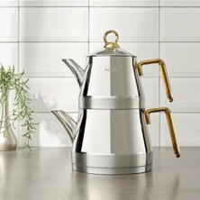 PremiumPort Titanyum Gold Metal Kulp Çaydanlık, Şık ve Dayanıklı Tasarım