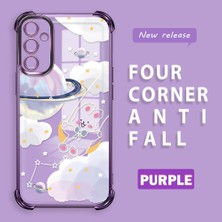 Ucuc Samsung Galaxy A14 4g Uyumlu Şeffaf Silikon Köşe Koruma Lens Korumalı Elektroplatlı Kenar Kılıf Gezegen Desenli