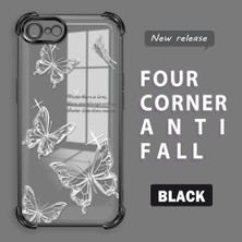 Ucuc iPhone 7/8/se 2020 2022 Uyumlu Şeffaf Silikon Köşe Koruma Lens Korumalı Elektroplatlı Kenar Kılıf Kelebek Desenli