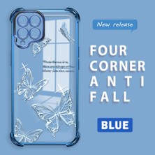 Ucuc Samsung Galaxy M33 Uyumlu Şeffaf Silikon Köşe Koruma Lens Korumalı Elektroplatlı Kenar Kılıf Kelebek Desenli