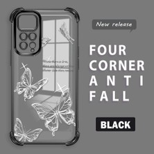 Ucuc Redmi Note 11 Uyumlu Şeffaf Silikon Köşe Koruma Lens Korumalı Elektroplatlı Kenar Kılıf Kelebek Desenli