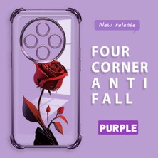 Ucuc Redmi A4 Uyumlu Şeffaf Silikon Köşe Koruma Lens Korumalı Elektroplatlı Kenar Kılıf Kırmızı Gül Desenli