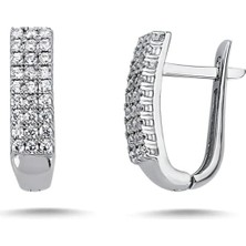 Zeya Kuyumculuk 14 Ayar Beyaz Altın Üç Sıra Taşlı Küpe