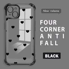 Ucuc iPhone 15 Plus Uyumlu Şeffaf Silikon Köşe Koruma Lens Korumalı Elektroplatlı Kenar Kılıf Kalp Desenli