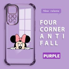 Ucuc Redmi Note 11 Uyumlu Şeffaf Silikon Köşe Koruma Lens Korumalı Elektroplatlı Kenar Kılıf Mickey Desenli