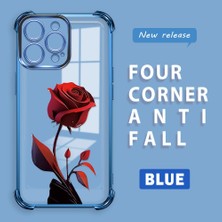 Ucuc iPhone 16 Pro Max Uyumlu Şeffaf Silikon Köşe Koruma Lens Korumalı Elektroplatlı Kenar Kılıf Kırmızı Gül Desenli